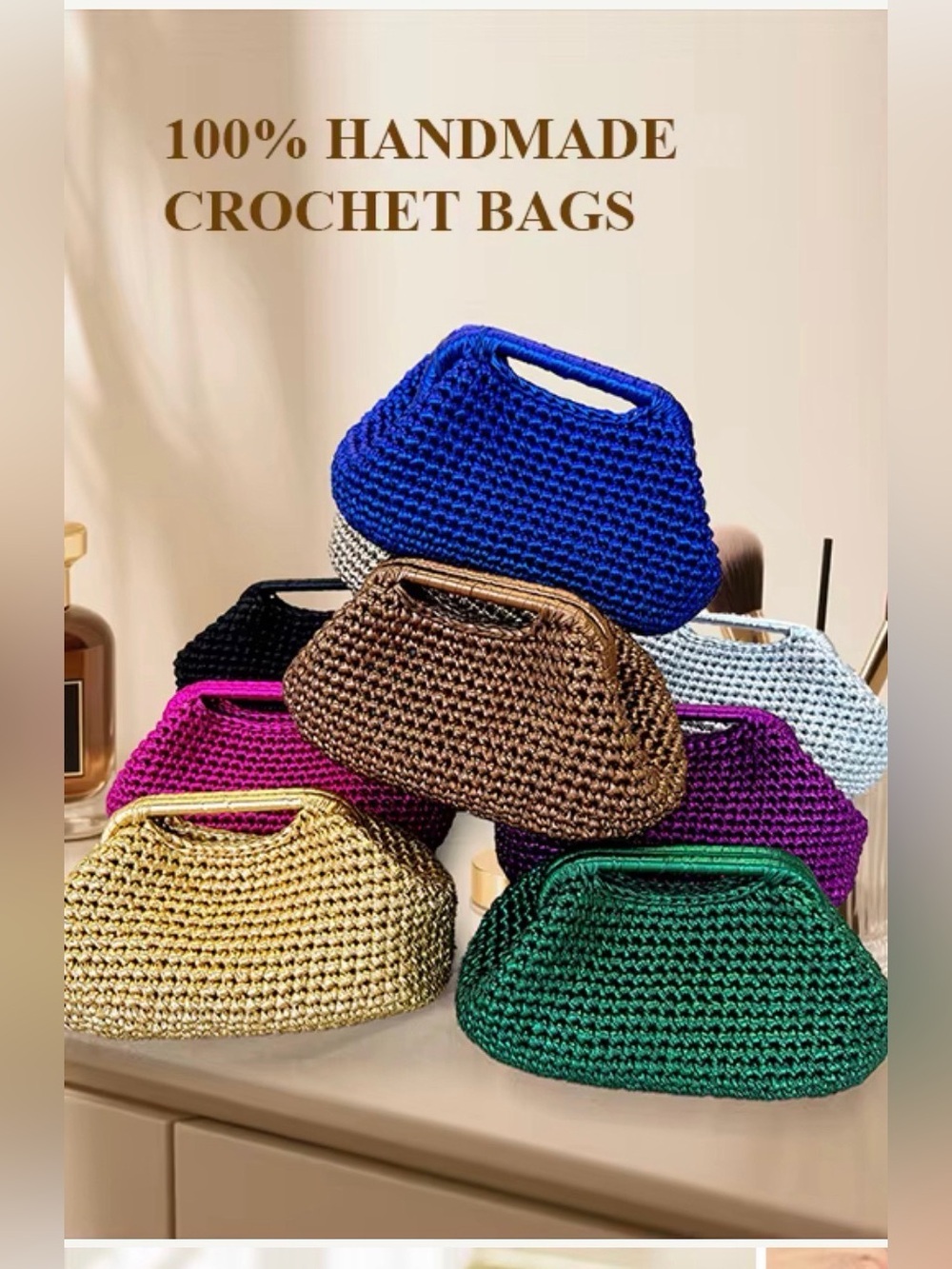 Handmade Gold  crochet/Woven Handbag for Women - Stylish Evening Clutch